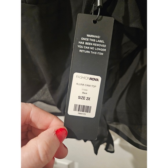 NWT Fashion Nova Aluna Cami Top Black Lace Trim Front Tie Chiffon Size 2X NEW - Picture 4 of 5